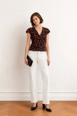 Milena Flounce Blouse - Black red floral — photo 1