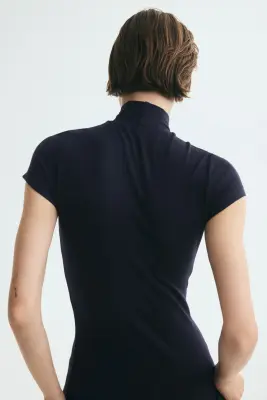 Top à col cheminée en viscose - Bleu marine — photo 3