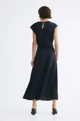 Jupe plissée en viscose mélangée - Bleu marine/marron — photo 3
