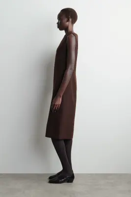ROBE TAILLEUR MIDI EN LAINE - BRUN — photo 1