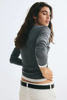 Top à effet superposé - Gris chiné — photo 3
