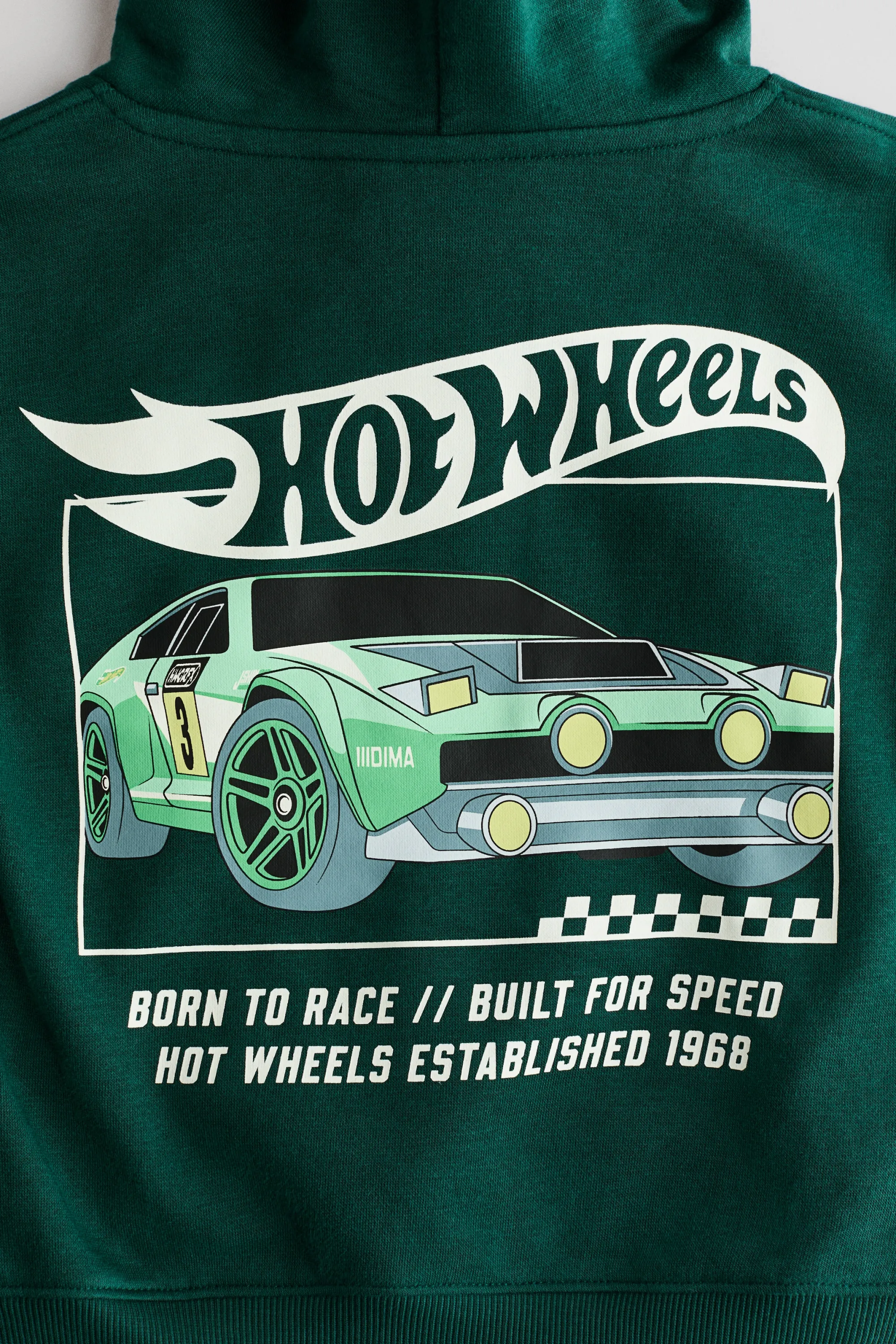 Hoodie imprimé à l'intérieur brossé - Vert foncé/Hot Wheels