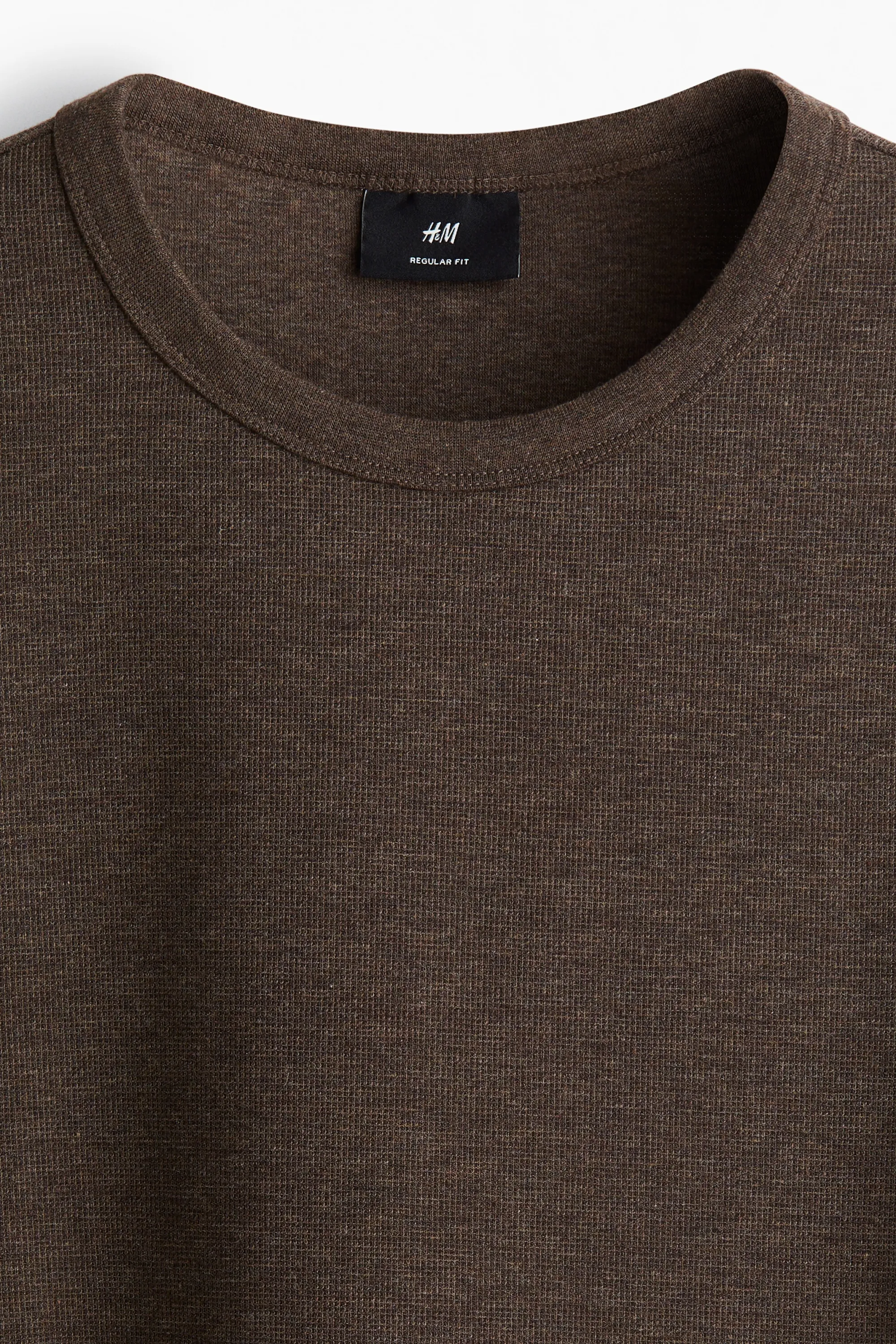 T-shirt gaufré Regular Fit - Marron foncé