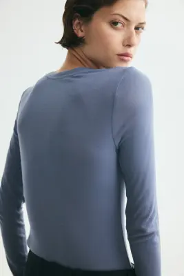 Top en jersey de coton pima - Bleu ancien — photo 2