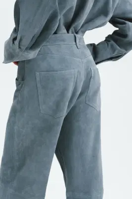Pantalon en cuir velours - Bleu ancien — photo 4