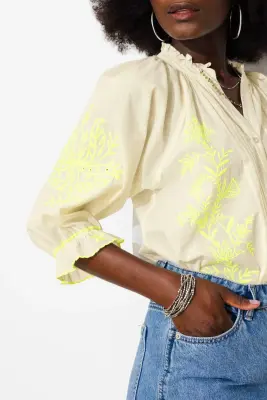 Blouse à broderies fluo Femme — photo 5