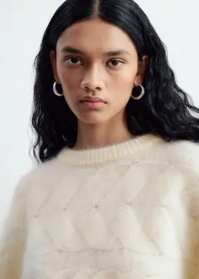 Pull à mailles torsadées de mohair mélangé - Blanc — photo 2