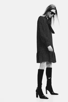 Robe tunique avec col lavallière - Noir/pois — photo 4
