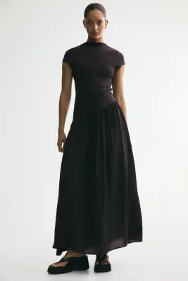 Robe asymétrique bi-matière - Noir — photo 2