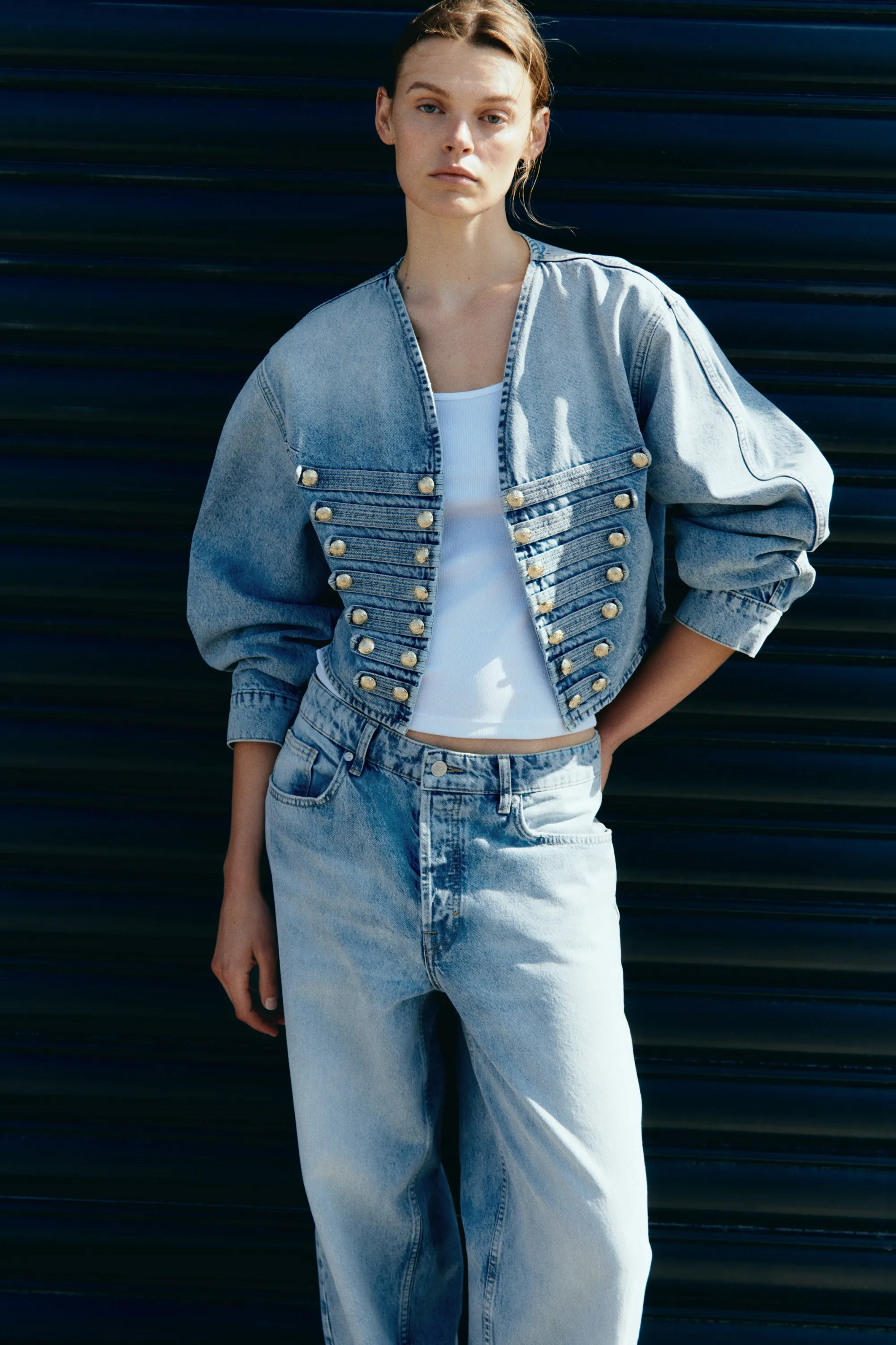Veste courte en denim - Bleu denim clair