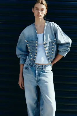 Veste courte en denim - Bleu denim clair — photo 1
