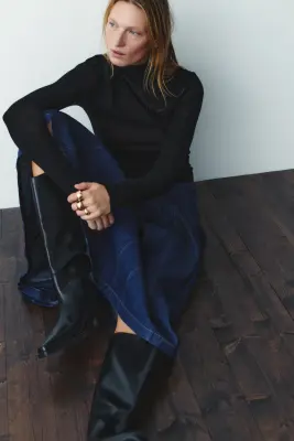 Jupe plissée en denim - Bleu denim foncé — photo 2