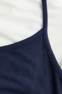 Top superposé en jersey - Blanc/bleu foncé — photo 3