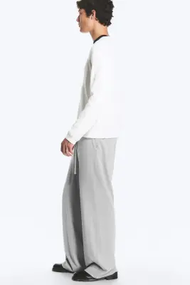 Pantalon lounge large en coton - Gris poudré clair — photo 2