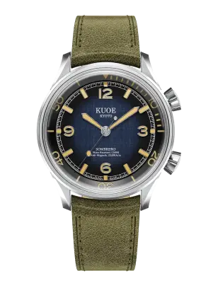 KUOE SOMBRERO 90-011 GRADATION NAVY LINEN TEXTURED DIAL FLAT-LINK BRACELET — photo 4