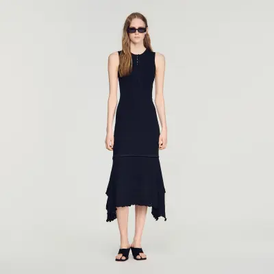 Robe longue à pointelle fantaisie