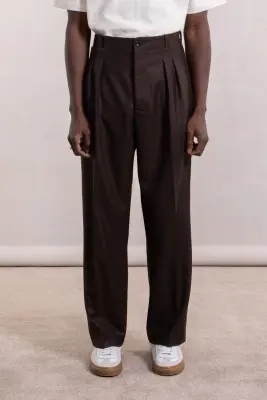 Pantalon French Military - Flanelle de laine Marron Foncé — photo 3