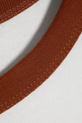 T-shirt en coton avec bordures contrastées et manches courtes - Blanc/Rouille — photo 3