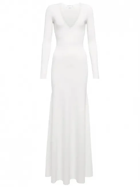 Robe de mariée longue manches longues décolleté V stretch blanc Prix boutique 1390€ Taille 40