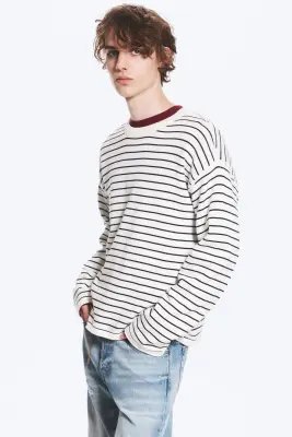 Pull confectionné en coton - Blanc rayé — photo 3