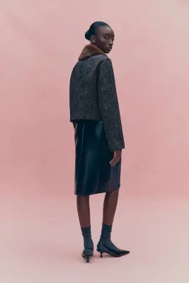 Veste en bouclette avec col - Noir chiné — photo 3