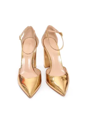 Sandales à talon épais et bride cheville en cuir métallisé doré Px boutique 790€ Taille 40,5 — photo 4
