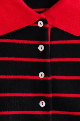 Oversized polo shirt - Noir/rayures rouges — photo 2