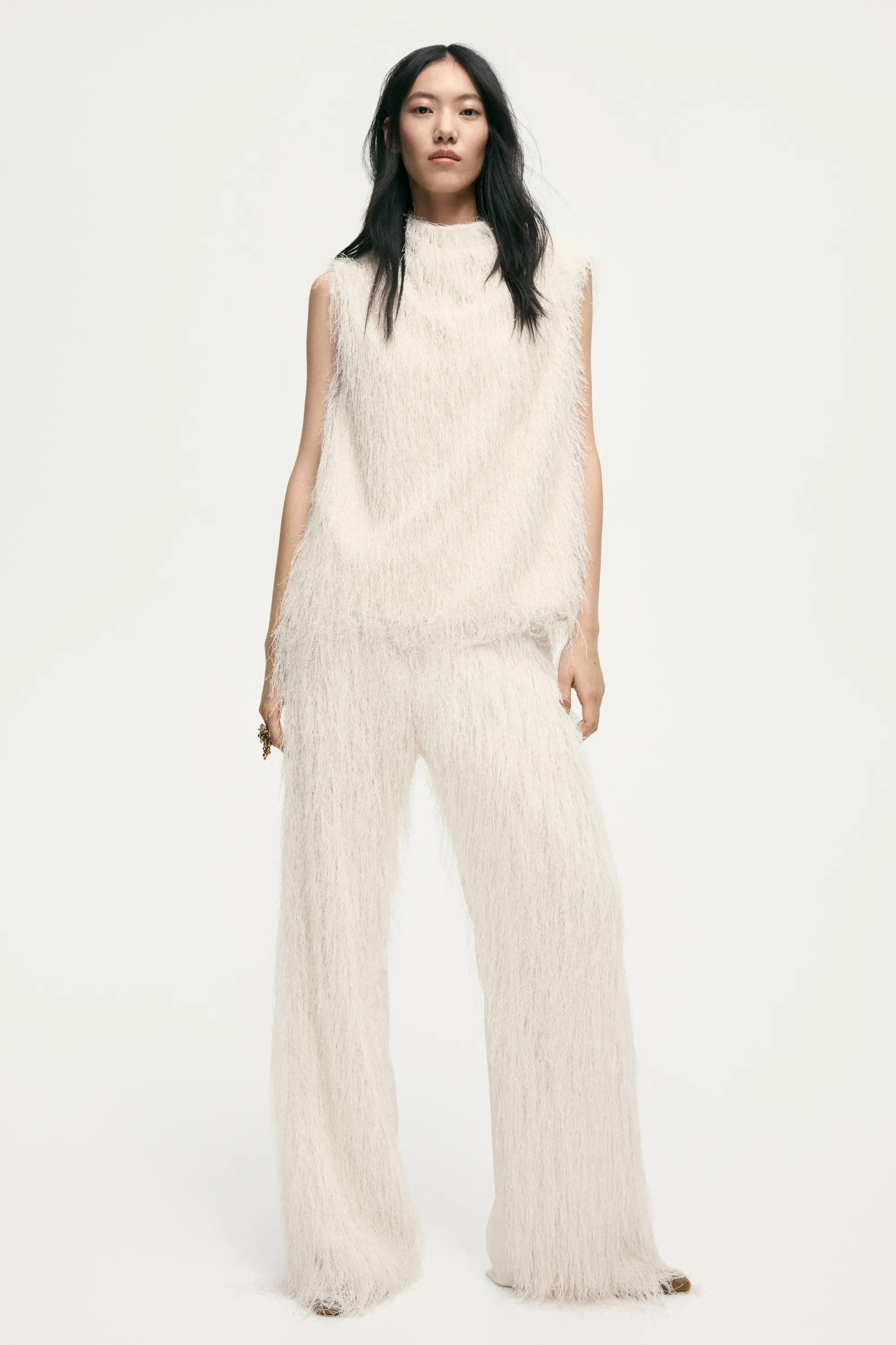 Pantalon à franges - Crème