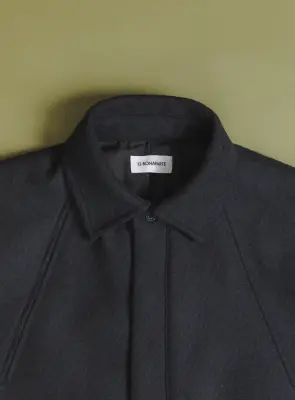 Bomber Jacket with Italian Collar in Navy Blue Wool & Cashmere