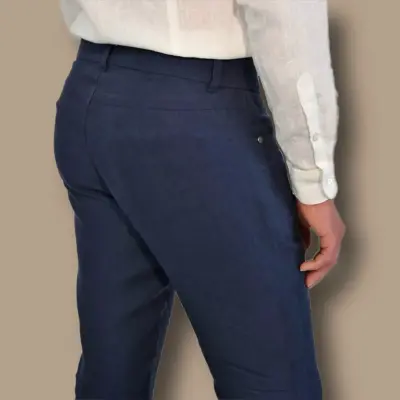 Pantalon Zanzibar droit en lin bleu marine — photo 2