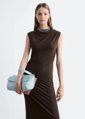 Robe drapée sans manches - Marron foncé — photo 2
