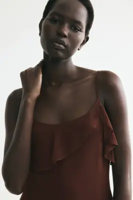 Robe volantée à bretelles fines - Marron foncé — photo 2