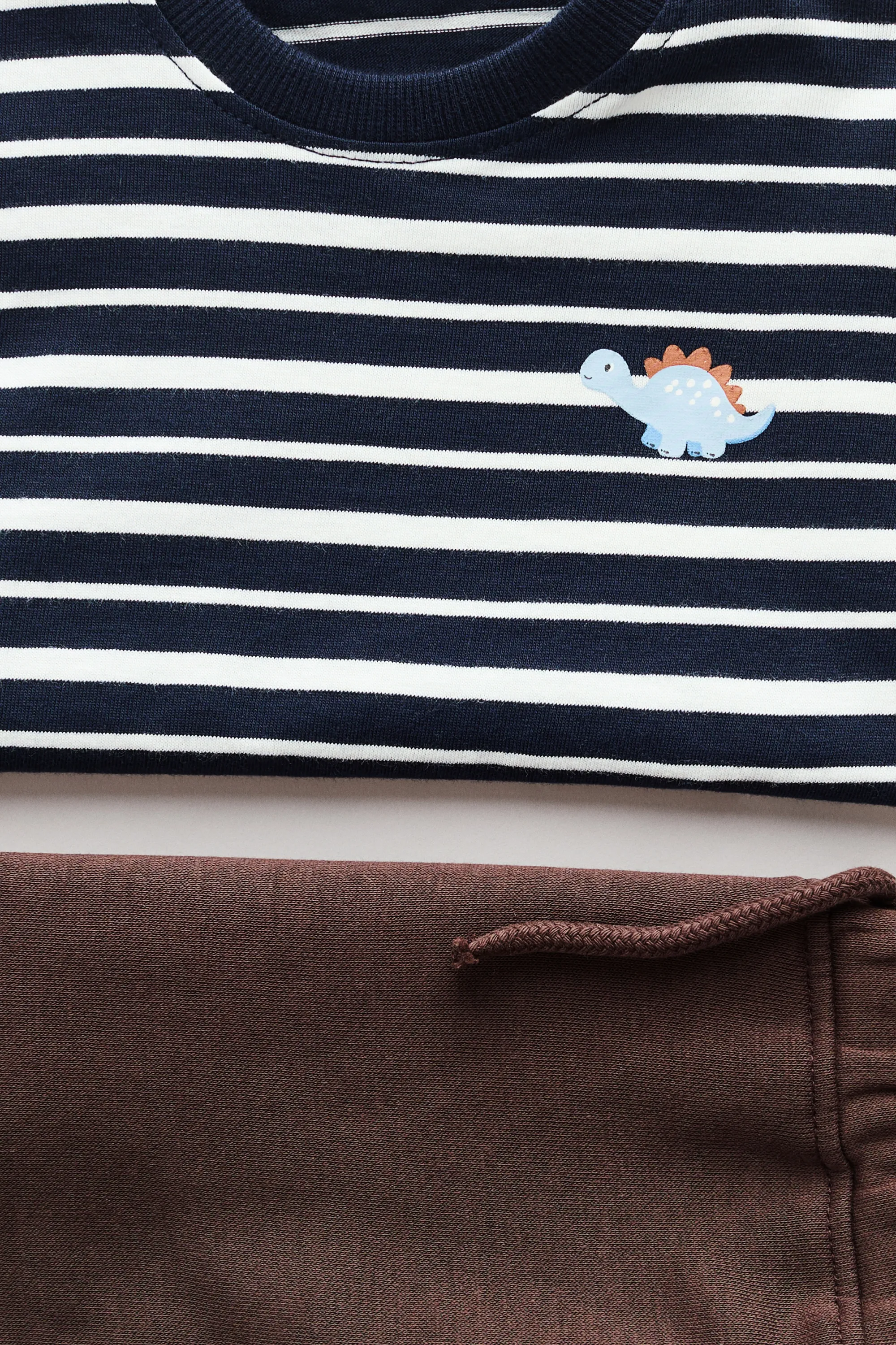 2-piece T-shirt and trousers set - Marron/rayures bleues
