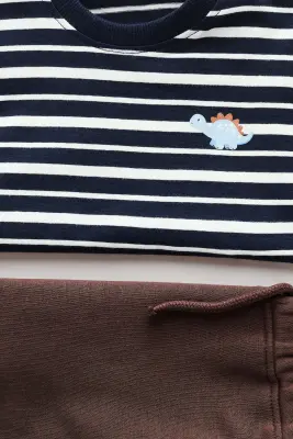 2-piece T-shirt and trousers set - Marron/rayures bleues — photo 1