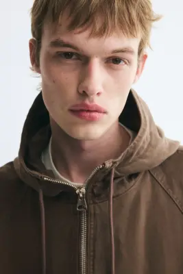 Veste workwear à capuche en coton - Marron délavé — photo 2