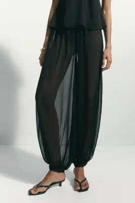 Pantalon avec taille élastique et jambes ballon - Noir — photo 1
