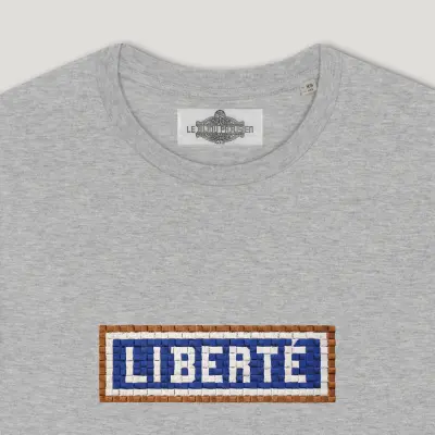 T-SHIRT COTON BIO BRODÉ - LIBERTÉ - GRIS — photo 2