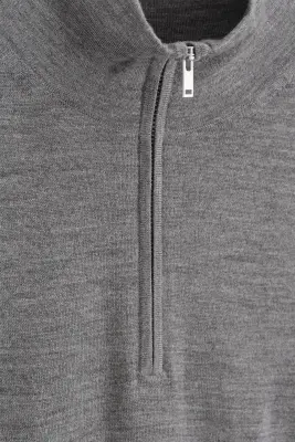 PULL ZIPPÉ À COL CHEMINÉE EN LAINE MÉRINOS - GRIS CHINÉ — photo 5
