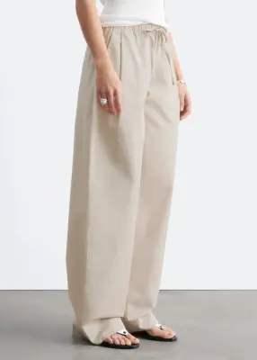 Pantalon à cordon de serrage en sergé de coton - Beige — photo 4