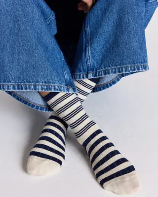 Chaussettes Ella rayures marine et écru — photo 5