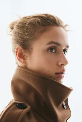 Veste à fermeture croisée avec col entonnoir - Beige foncé — photo 2