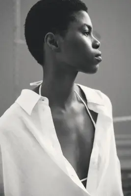 Chemise à manches dolman en lin mélangé - Blanc — photo 1
