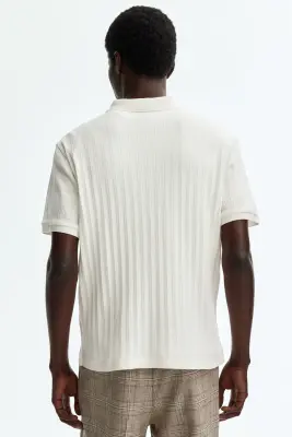 Polo Slim Fit en jersey texturé - Crème — photo 3