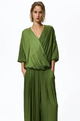 Pantalon à taille élastique avec cordons - Vert — photo 1