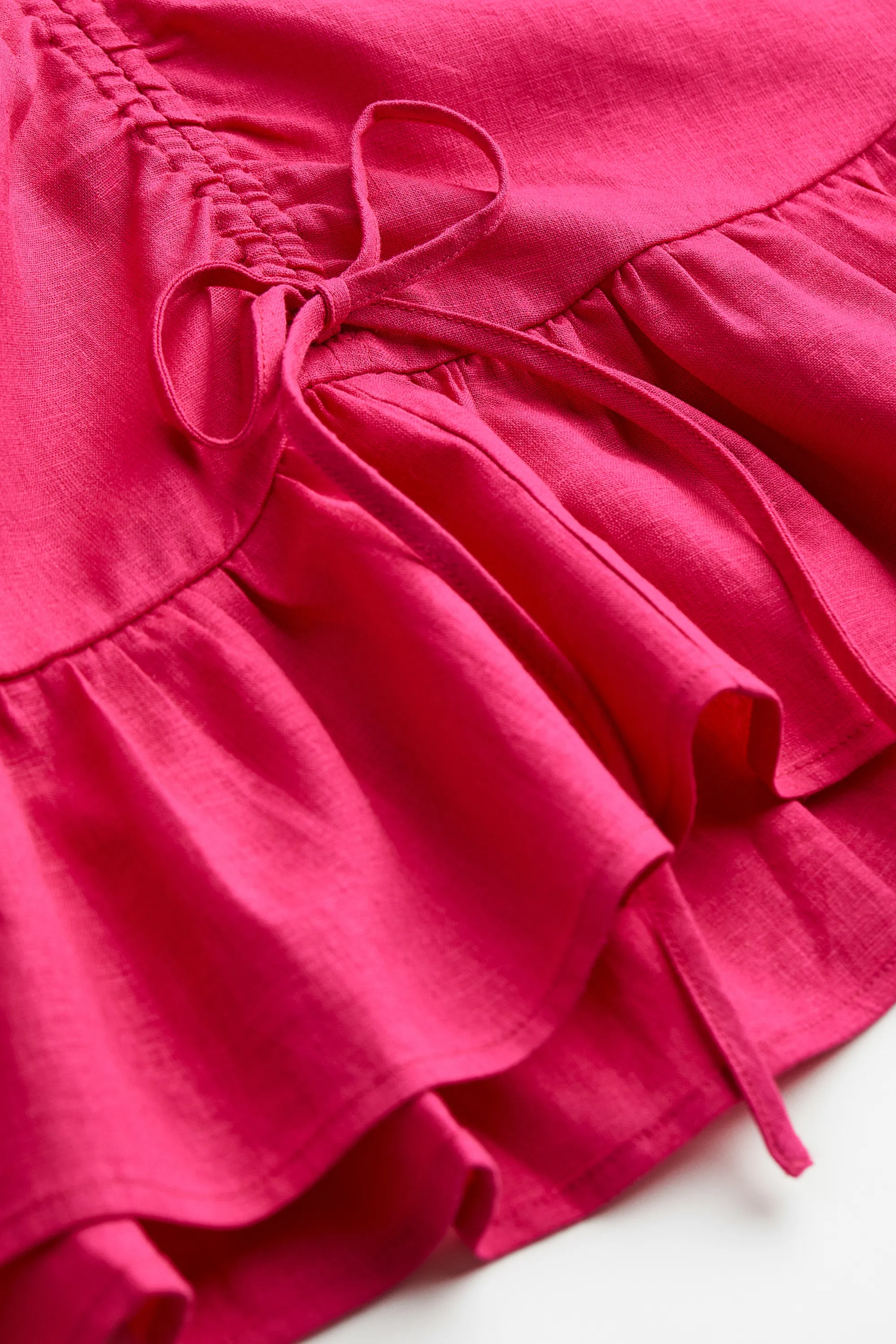 Jupe en lin mélangé avec lien de serrage - Rose cerise
