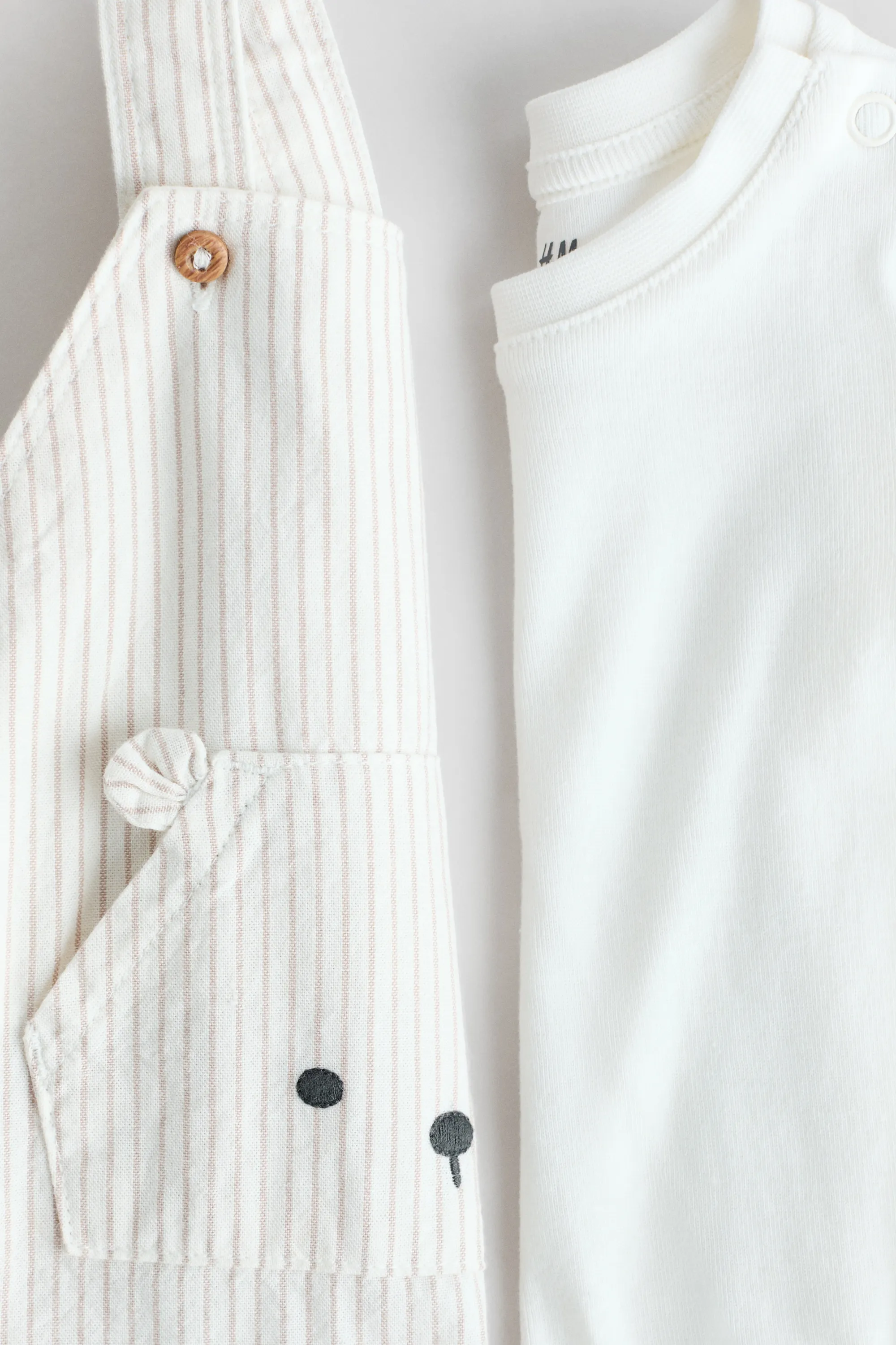 Ensemble 2 pièces en coton - Blanc/rayures beiges