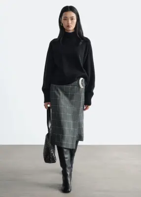 Pull à col montant en laine et coton - Noir — photo 1