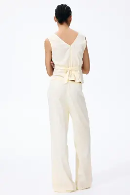 Pantalon à cordon en lin mélangé - Jaune pâle — photo 1