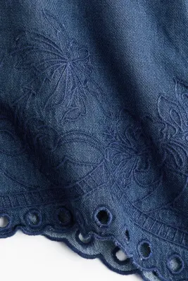 Short brodé en denim - Bleu denim foncé — photo 2