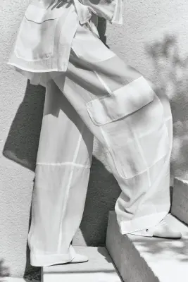 Pantalon cargo avec taille élastique - Blanc — photo 3